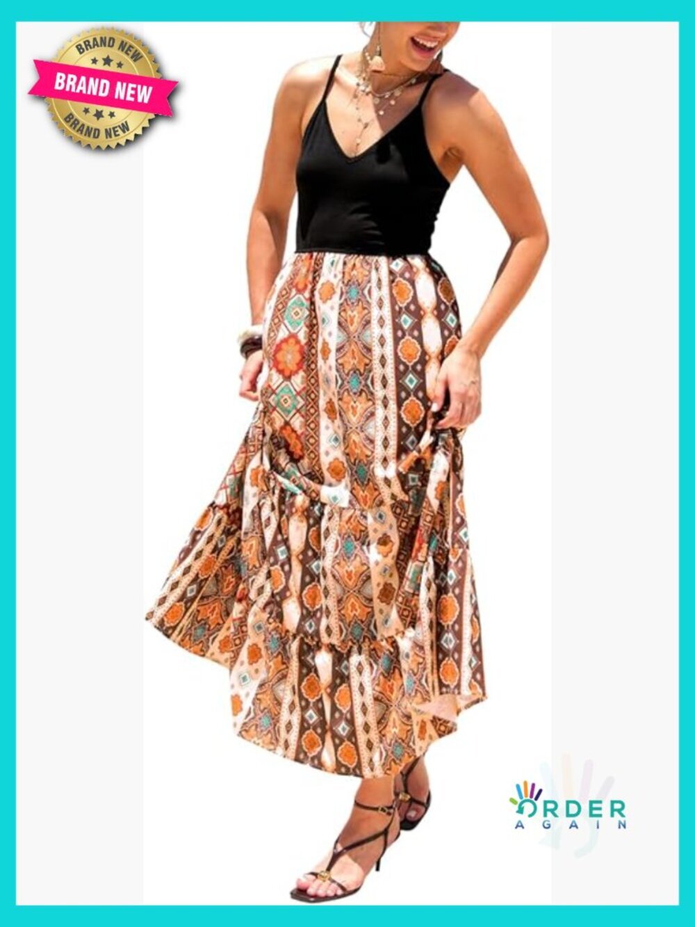 Boho V Neck Spaghetti Strap Flowy Maxi Dress Summer Casual Beach Vacation